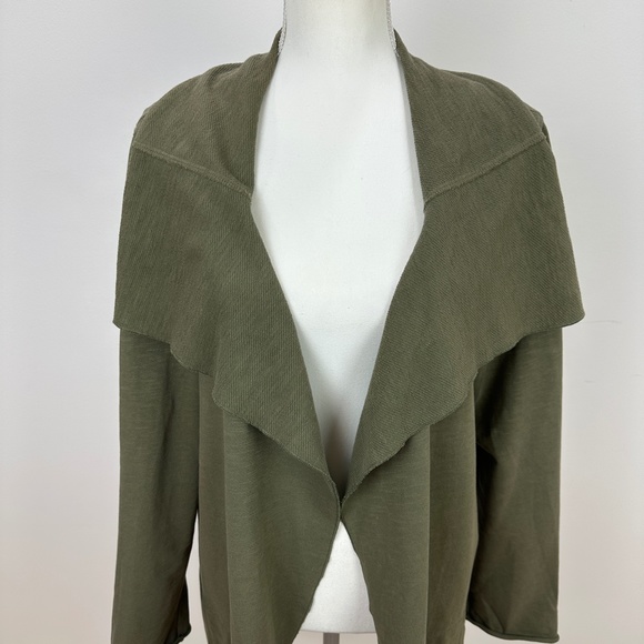 J. Jill Large Knit Blazer Open Waterfall Front Long Sleeve Khaki Pockets Womens - Picture 5 of 10